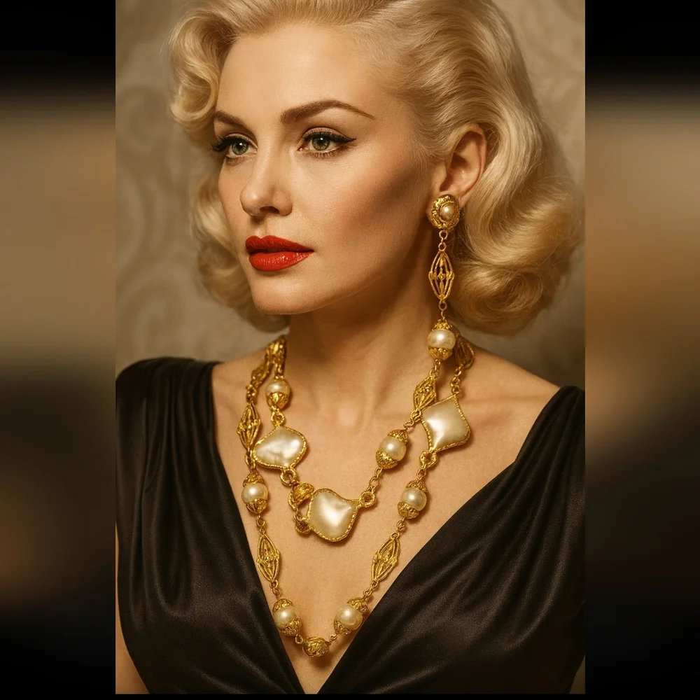 ONE-OF-A-KIND 1950s CHANEL BAROQUE PEARL & GILT FILIGREE SAUTOIR NECKLACE